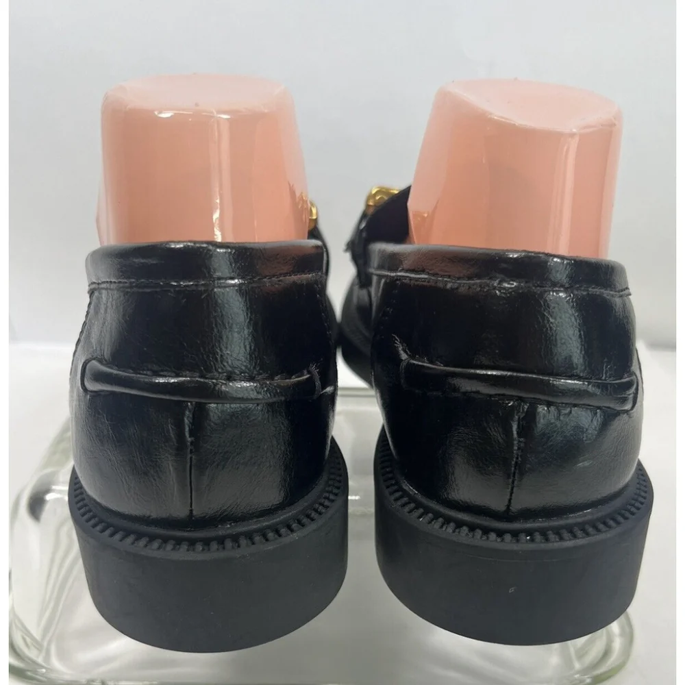 Steve Madden Womens Black Leather Loafer Shoes Gold Chain Size‎ 9.5M Office